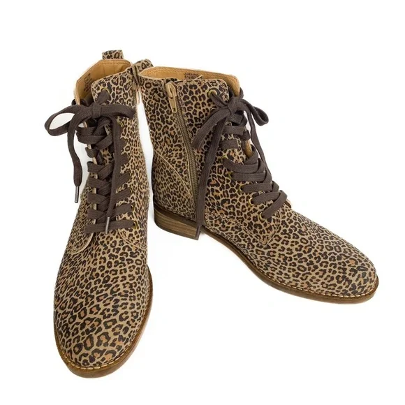 Lucky Brand Hestwan‎ Leopard Cheetah Lace Up Combat Boot, Tan - Size 6.5 - Picture 2 of 10